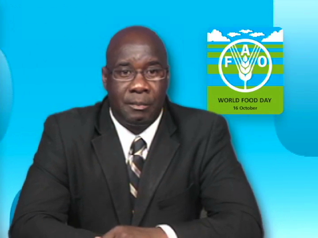 Minister of Agriculture in the Nevis Island Administration Hon. Alexis Jeffers delivering his World Food Day address for 2013